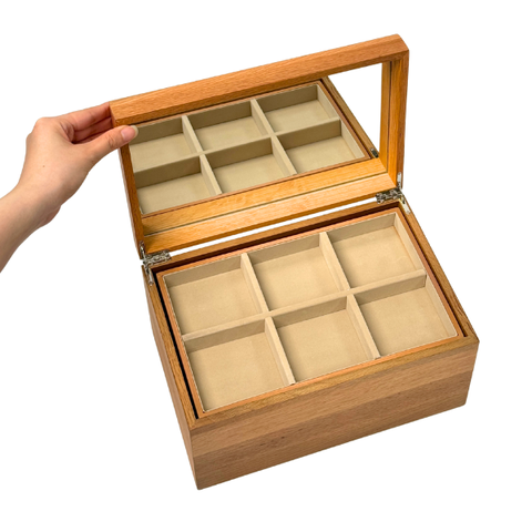 Hộp trang sức chữ nhật gỗ sồi hoa mộc lan - 30x20 H16 cm