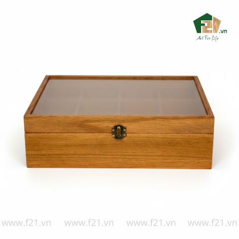 Hộp trà gỗ nắp trong suốt có khóa cài