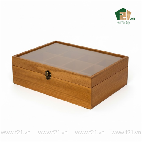 Hộp trà gỗ nắp trong suốt có khóa cài