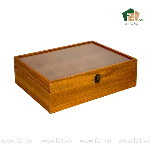 Hộp trà gỗ nắp trong suốt có khóa cài