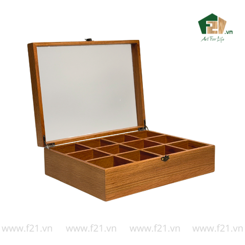 Hộp trà gỗ nắp trong suốt có khóa cài