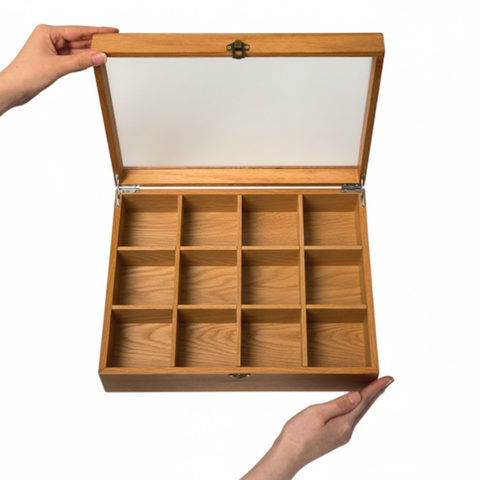 Hộp trà gỗ nắp trong suốt có khóa cài