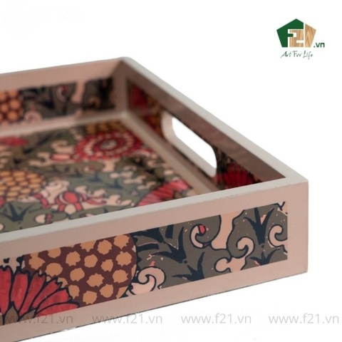 Khay chữ nhật sơn mài họa tiết hoa văn nổi bật