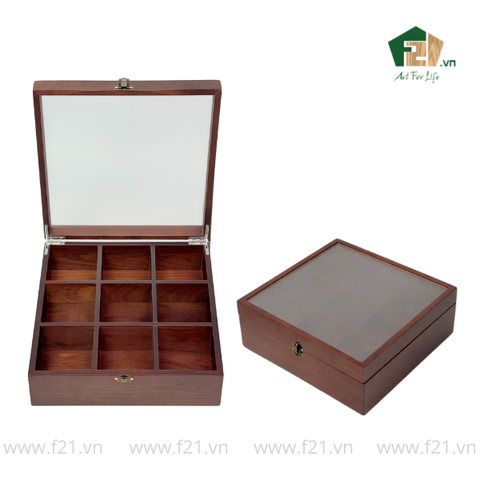 Hộp trà gỗ nắp trong suốt có khóa cài