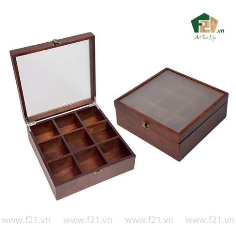 Hộp trà gỗ nắp trong suốt có khóa cài