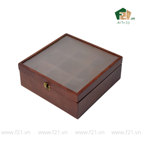 Hộp trà gỗ nắp trong suốt có khóa cài