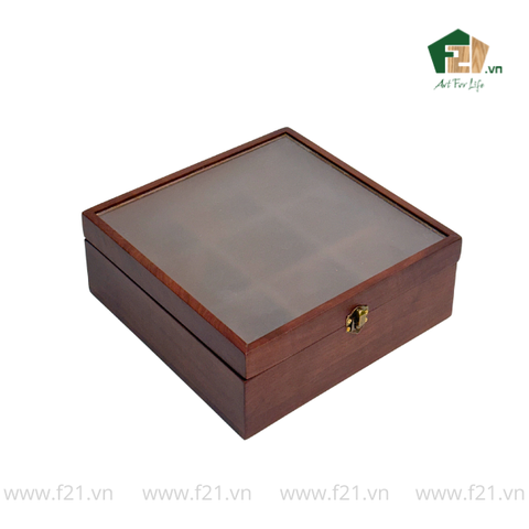 Hộp trà gỗ nắp trong suốt có khóa cài