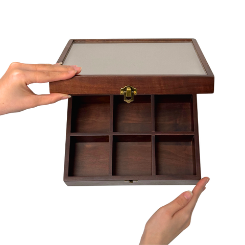 Hộp trà gỗ nắp trong suốt có khóa cài