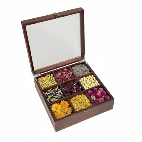 Hộp trà gỗ nắp trong suốt có khóa cài