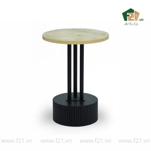 Bàn phụ tròn gỗ burl chân trụ tròn kẻ sọc nổi