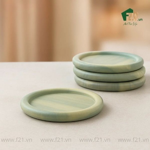 Bộ lót ly gỗ viền nổi bo tròn