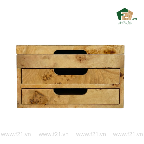 Hộp trang sức chữ nhật 3 tầng vân burl độc đáo - 25.3x20.3 H14 cm