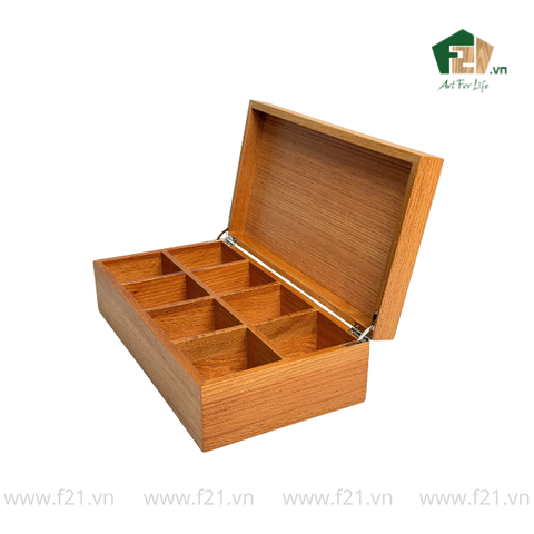 Hộp trà chữ nhật gỗ sồi họa tiết hoa mẫu đơn - 34x18 H10 cm