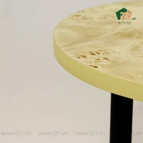 Bàn phụ tròn gỗ burl chân trụ tròn kẻ sọc nổi