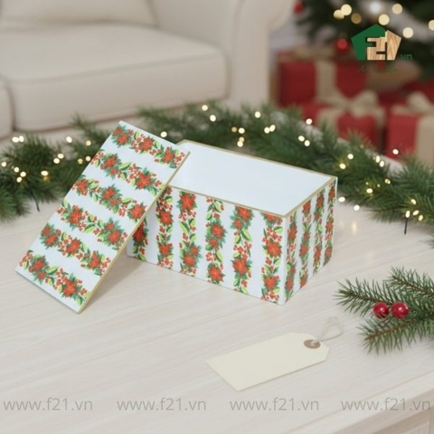 Hộp đựng chữ nhật sơn mài họa tiết hoa