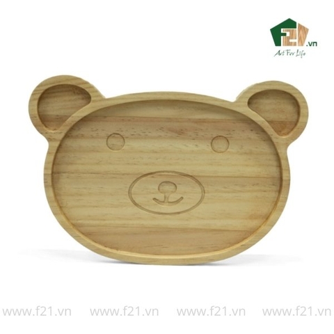 Đĩa hình gấu gỗ tự nhiên đựng thức ăn cho bé