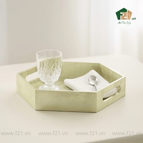 Khay lục giác sơn mài dát bạc