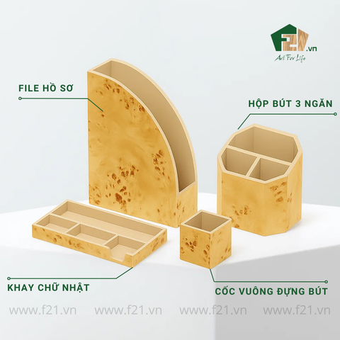 Bộ văn phòng phẩm vân mắt gỗ độc đáo sang trọng