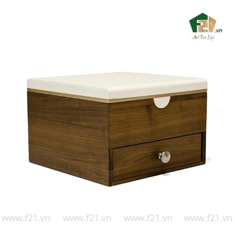 Hộp trang sức vuông gỗ tự nhiên 2 ngăn