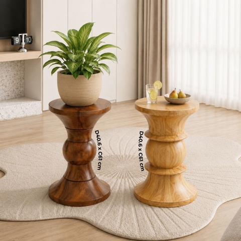 Bàn tròn decor gỗ tự nhiên dáng đồng hồ cát cách điệu