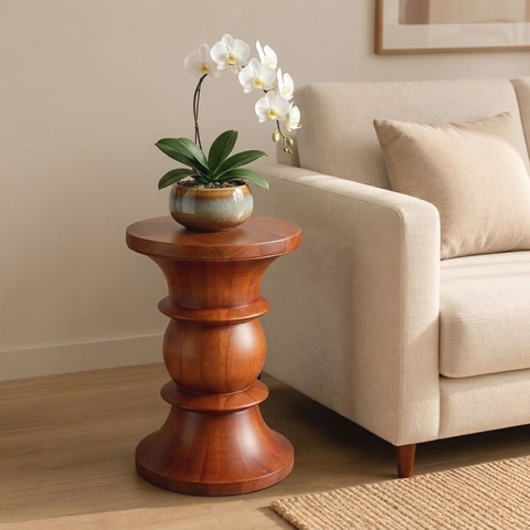 Bàn tròn decor gỗ tự nhiên dáng đồng hồ cát cách điệu