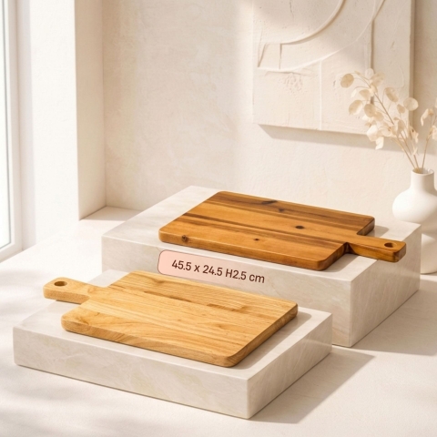 Thớt chữ nhật gỗ tự nhiên có tay cầm cổ điển kiểu Pháp