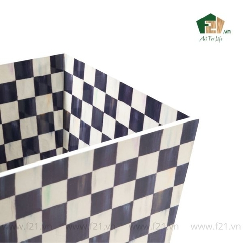Thùng đựng đồ hình thang sơn mài họa tiết caro