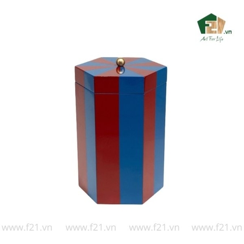 Hộp đựng lục giác sơn mài có núm tay cầm kim loại