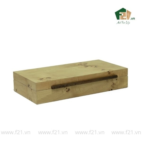 Hộp trang sức chữ nhật vân burl có tay cầm kim loại