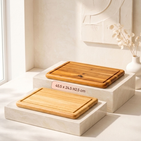 Thớt chữ nhật gỗ tự nhiên bo góc tròn có viền rãnh