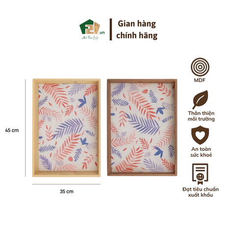 Khay Chữ Nhật Sơn Mài In Họa Tiết Lá Nhiệt Đới