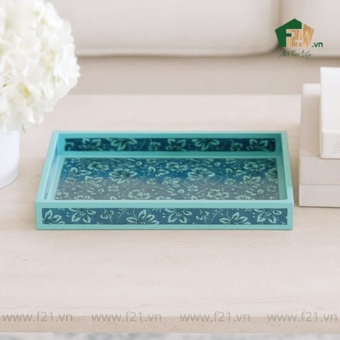 Khay chữ nhật sơn mài họa tiết hoa văn