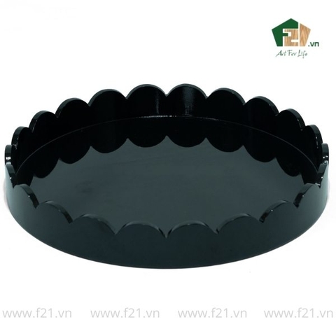 Khay tròn sơn mài viền lượn sóng