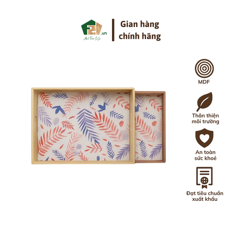 Khay Chữ Nhật Sơn Mài In Họa Tiết Lá Nhiệt Đới