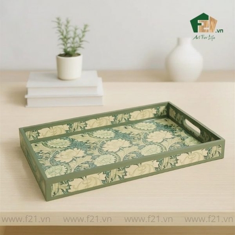 Khay chữ nhật sơn mài họa tiết viền trơn nổi bật