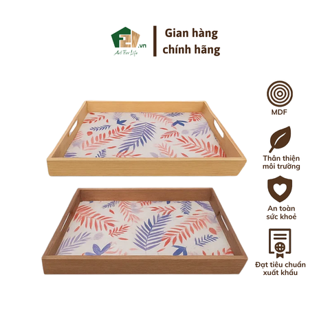 Khay Chữ Nhật Sơn Mài In Họa Tiết Lá Nhiệt Đới