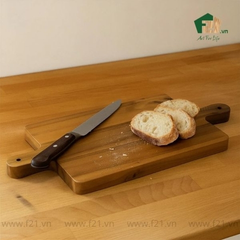 Thớt chữ nhật gỗ tự nhiên có tay cầm 2 bên