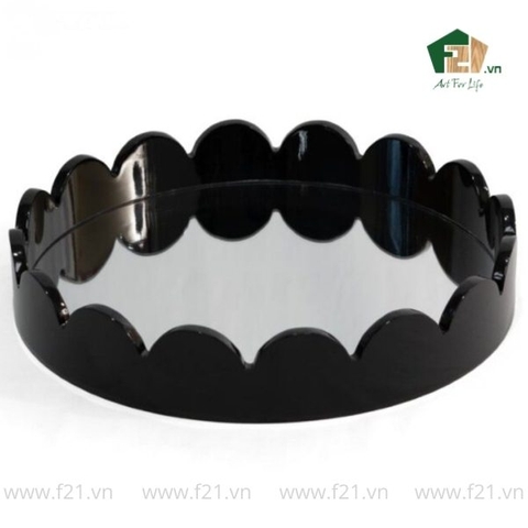 Khay tròn sơn mài mặt gương viền lượn sóng