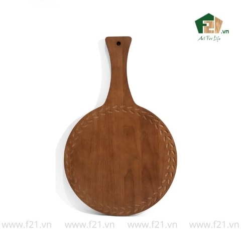 Thớt tròn gỗ tự nhiên có tay cầm viền họa tiết