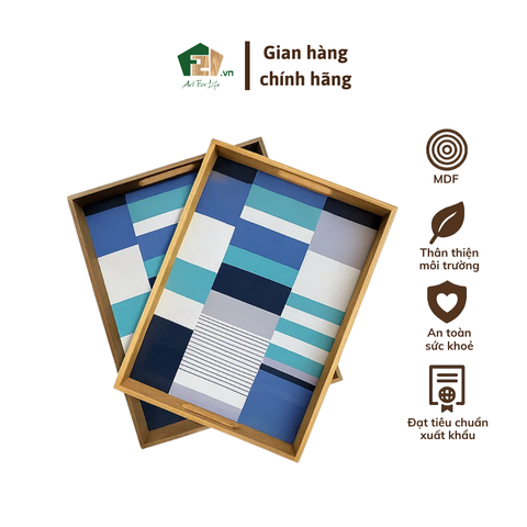 Khay Sơn Mài Chữ Nhật In Họa Tiết Caro Màu