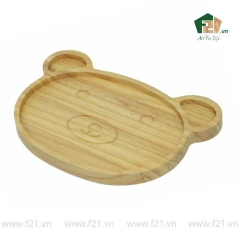 Đĩa hình gấu gỗ tự nhiên đựng thức ăn cho bé