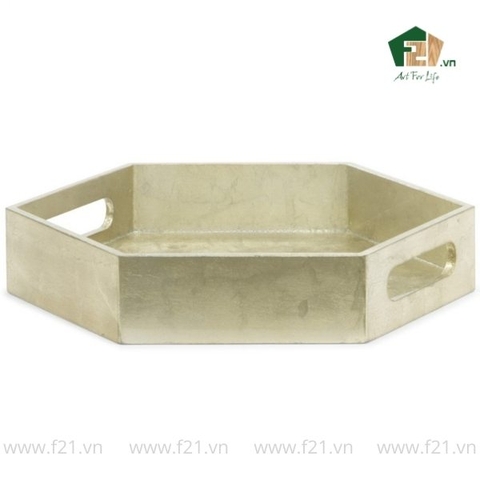 Khay lục giác sơn mài dát bạc