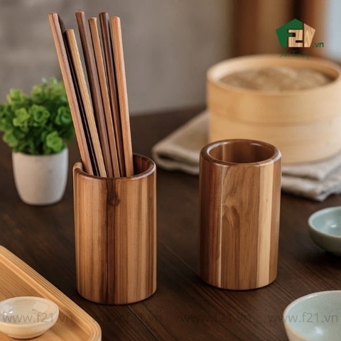 Ống đựng đũa tròn gỗ tự nhiên thiết kế đơn gian