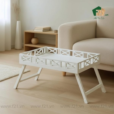 Bàn khay gấp để giường sơn mài khoét lỗ nghệ thuật