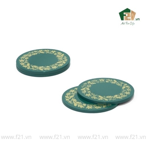 Bộ lót ly sơn mài họa tiết vòng nguyệt quế