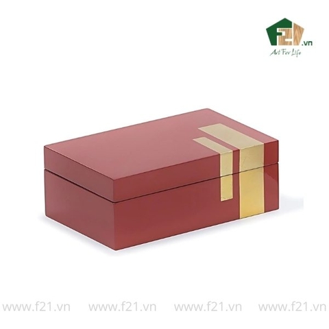 Hộp trang sức chữ nhật sơn mài họa tiết dát vàng