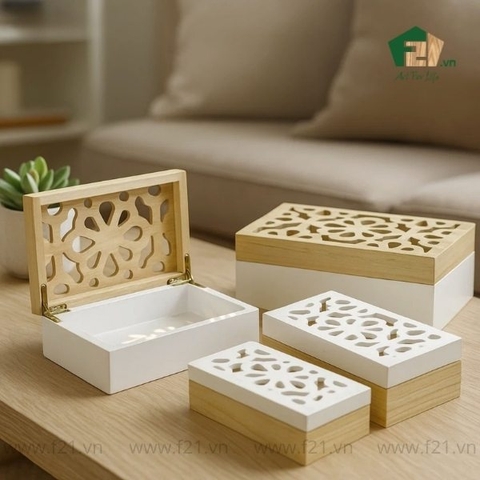 Hộp đựng chữ nhật nắp khoét lỗ họa tiết