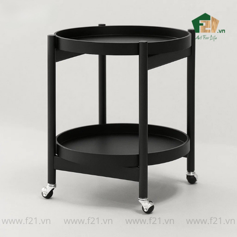 Xe đẩy rượu sơn mài 2 tầng kèm khay tròn tháo rời