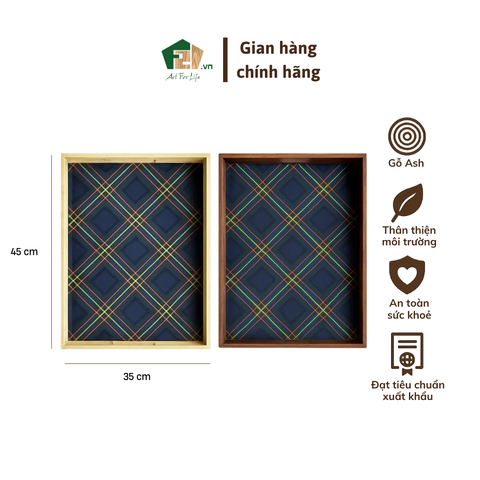 Khay gỗ chữ nhật họa tiết vải