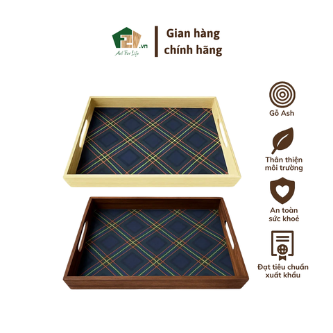 Khay gỗ chữ nhật họa tiết vải